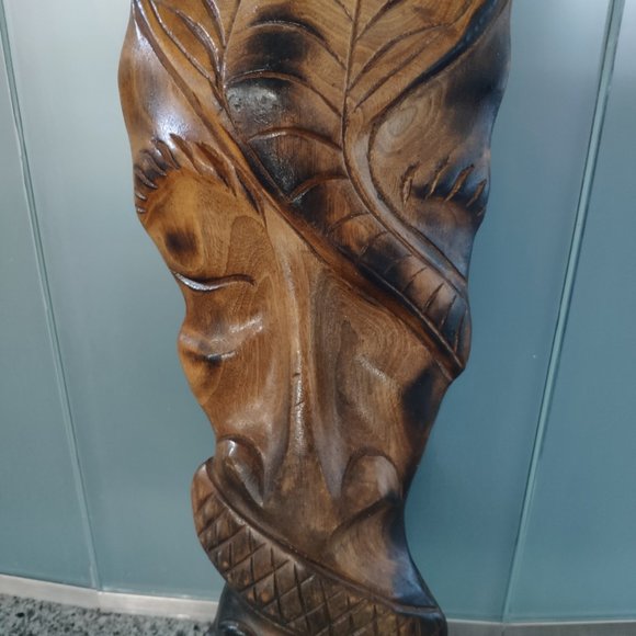 Abstract Wooden Mask Artwork VTG Hand Carved Wall Art Cobra Fish Man 20" - Picture 3 of 9